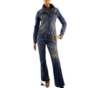 Vintage Streets Ahead USA 2 Piece Denim Jacket and Jeans Set Flower Girl Hipster